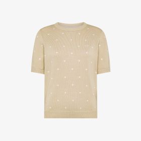 T-shirt in maglia di cotone a pois beige/rosa