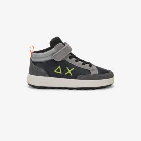 Sneaker Boy's Genius Midi in suede e PU nero/grigio scuro