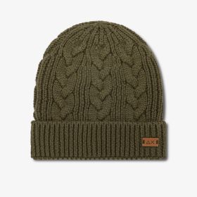 Dark military green cable-knit wool blend beanie