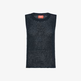 Navy blue cotton crochet knit top