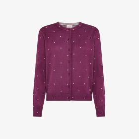 Cardigan a pois in lana e cotone rosa ciclamino