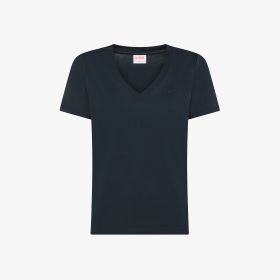 T-shirt con scollo a V in cotone blu navy