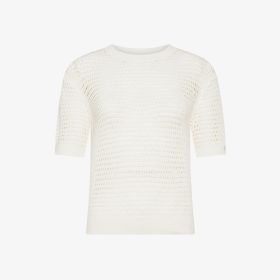 T-shirt in maglia di cotone bianco panna