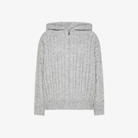 Maglia in lana a trecce con cappuccio grigio chiaro
