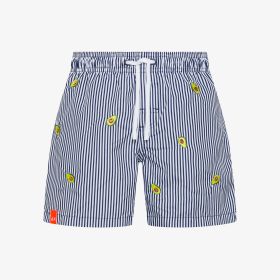 Shorts mare in nylon con ricami blu navy/bianco