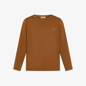 T-shirt in cotone con maniche lunghe marrone cacao