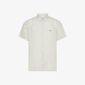 Sand brown/white striped linen shirt