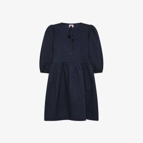 Navy blue seersucker cotton mini dress