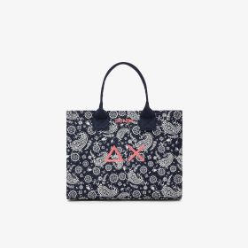 Shopping bag Cali in tela di cotone stampato blu navy