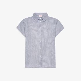 Navy blue striped linen blend shirt
