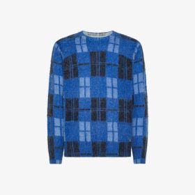 Maglia check in lana e alpaca blue