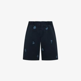 Bermuda in cotone con ricami blu navy