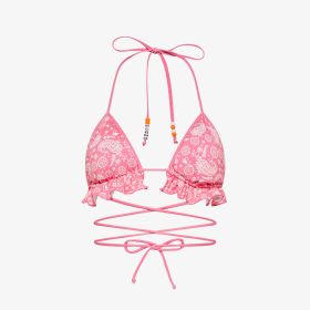 Bikini mare a pois con rouches fucsia/bianco panna