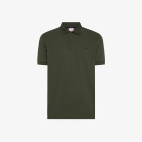 Dark military stretch cotton piqué polo shirt