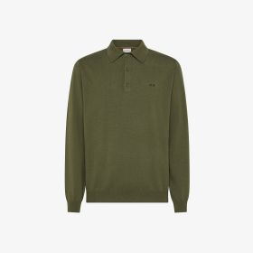 Dark military green wool and cotton polo shirt