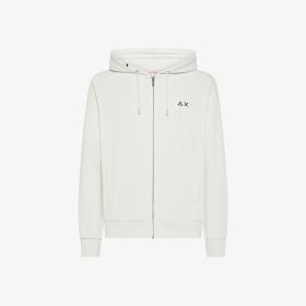 Felpa in cotone con cappuccio e zip bianco panna