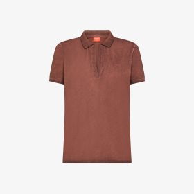 Polo con trattamento vintage in piquet marrone cacao