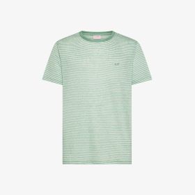 T-shirt in jersey di lino a righe verde salvia/bianco panna