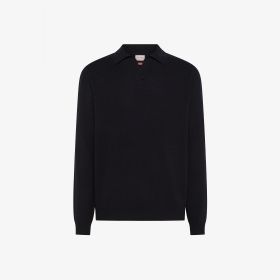 Navy blue wool and cashmere polo shirt