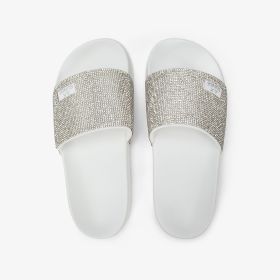 White PU slides with rhinestones