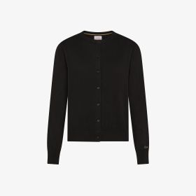 Cardigan girocollo in lana e cotone nero