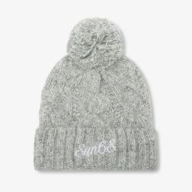 Light grey wool blend beanie with pom-pom