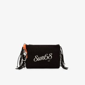 Pochette in maglia con frange nero