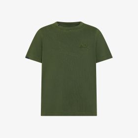T-shirt con ricamo a contrasto in cotone verde scuro
