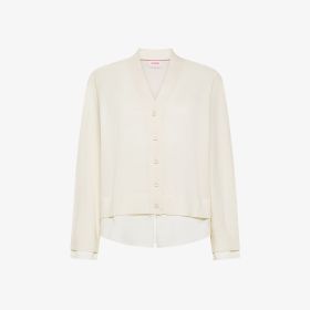 Cardigan in lana e cotone con inserto bianco panna