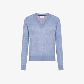 Sky blue cable-knit wool V-neck jumper