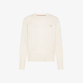 Maglia girocollo in lana e cashmere bianco panna