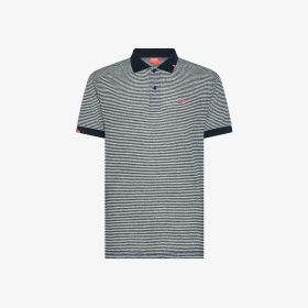 Polo in jersey di lino a righe blu navy/bianco panna