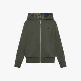 Felpa in cotone con cappuccio e zip militare scuro