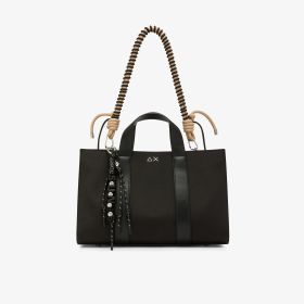 Shopping bag media in tela di cotone nero