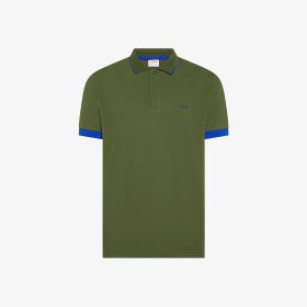 Polo con bordi fluo in cotone verde scuro