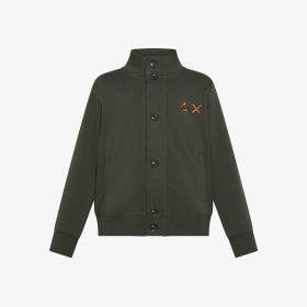 Dark military cotton fleece cardigan with pockets