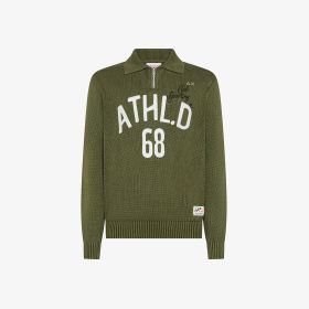 Polo in cotone con zip e patch verde militare scuro