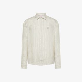 Sand brown/white striped linen shirt