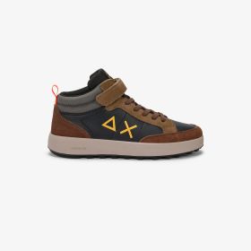 Sneaker Boy's Genius Midi in suede e PU nero/rust