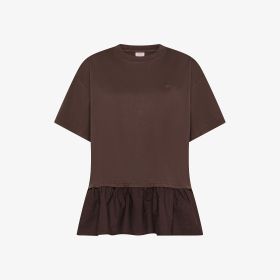 T-shirt con balza al fondo in cotone marrone