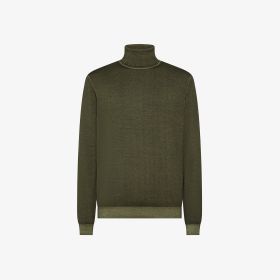 Dark military green vintage-effect wool turtleneck jumper