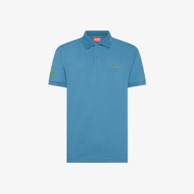 Polo con sottocollo a contrasto in piquet di cotone blu avio