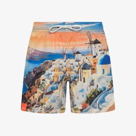 Orange/royal blue printed beach shorts