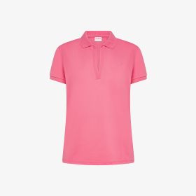 Polo con strass in piquet di cotone fucsia