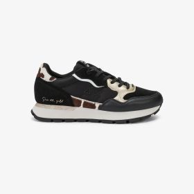 Sneaker Ally in pelle, suede e cavallino nero