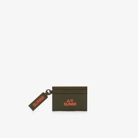 Dark military green card holder with logo