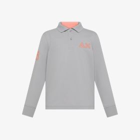 Polo in piquet di cotone con logo fluo grigio medio