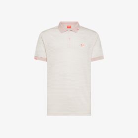 Polo in jersey di lino a righe rosa porcellana/bianco panna