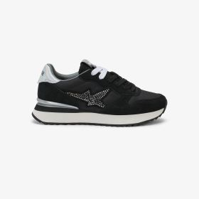Sneaker Stargirl in suede e nylon con strass nero