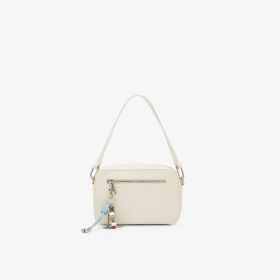 Borsa a spalla in PU con charms bianco panna